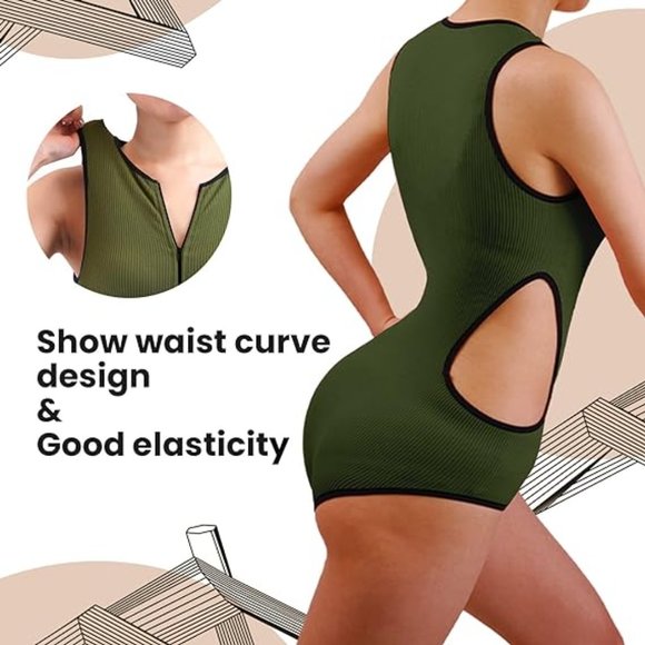 (2 Medium - 1 black & 1 green) NWOT UniikStuff Cut Out Shapewear Bodysuits - Picture 10 of 13